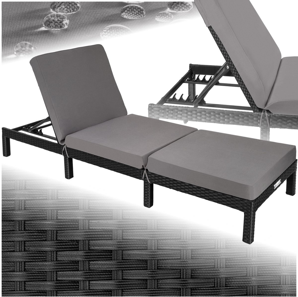 Bol.com tectake® Ligstoel – Verstelbare Rugleuning in 5 Standen – Stalen Frame en Wicker Ligbed – Inclusief Verwijderbare Polyes... aanbieding