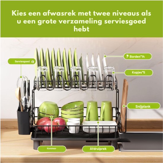 Kinghoff 1354 - Afdruiprek - Afwasdroger - Droogrek - Zwart