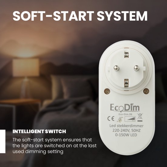 LED prise murale Dimmer - 0-150W, Bouton-tour, Cut Phase, silencieux 100% - ECODIM