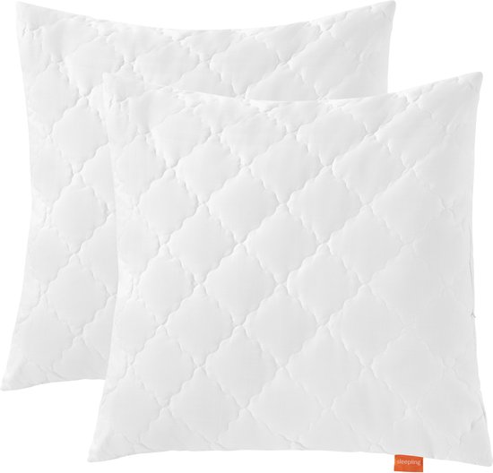 sleepling 80 x 80 cm bamboe kussen set van 2, hoes 100% katoen gewatteerd met 100% viscose (bamboepulp), 700 gr. vulgewicht, Ökotex, wasbaar, wit