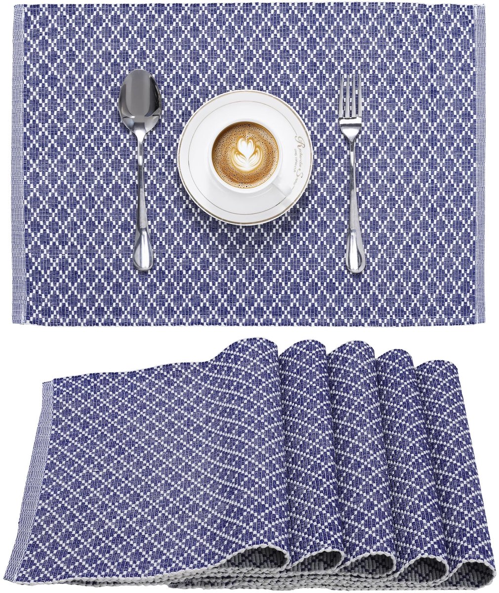My Ninki ® Set van 6 Luxe Katoenen Tafelplacemats met Geometrisch Ruitpatroon voor Stijlvolle Tafeldecoratie