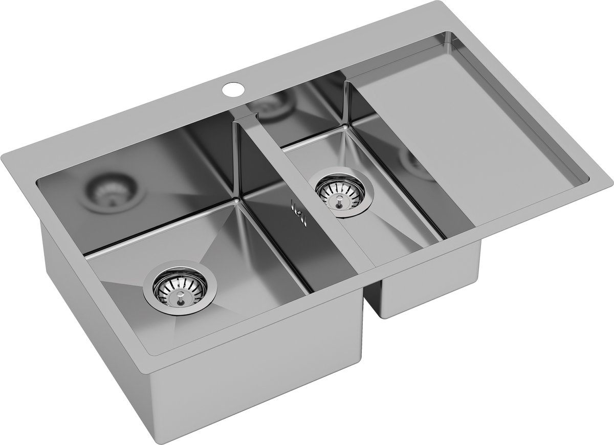GURARI - spoelbak - rvs - LUN151N-L - inbouwspoelbak - 780x500 mm - roestvrij staal - rechthoekig