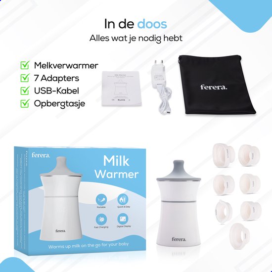 Ferera Flessenwarmer - Onderweg & Thuis - Draagbare Flessenwarmer - Draadloos - BPA-Vrij - Inclusief Adapter - Waterdicht Opbergtasje - 7 Kopstukken - Geschikt Voor Alle Babyfles Merken — afbeelding 5