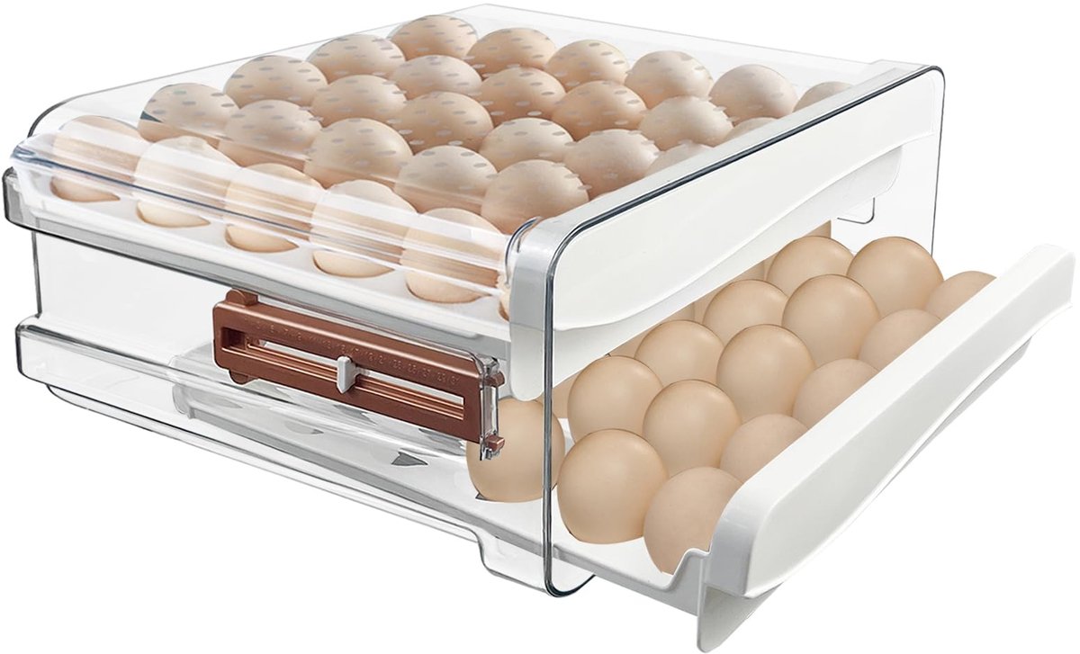 My Ninki ® Eieropslag Organisator Met Dubbele Lade Voor 60 Eieren en Tijdsindicatie Voor Versheid