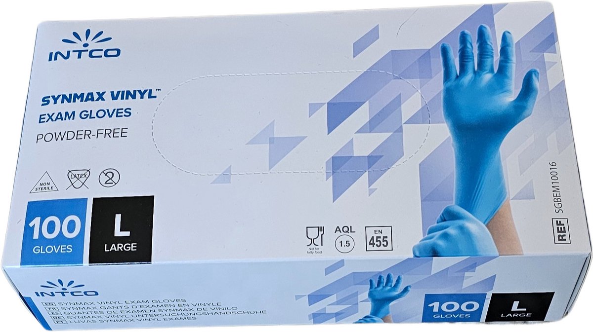 Goedkoopste Handschoenen Vinyl Stretch Blauw – Poedervrij, Niet Steriel, Transparant – Maat L – Doos van 100 Stuks