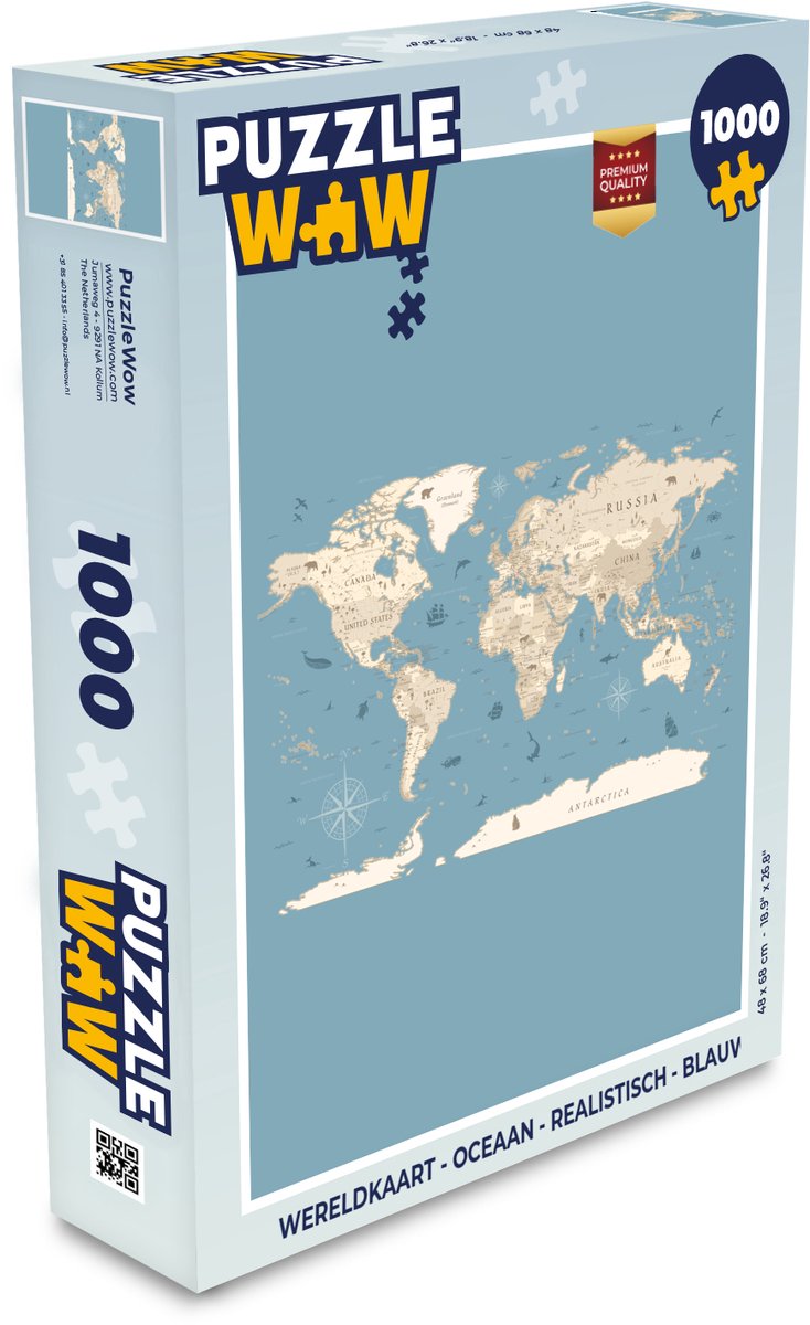 Puzzel Wereldkaart - Oceaan - Realistisch - Blauw - Legpuzzel - Puzzel 1000 stukjes volwassenen
