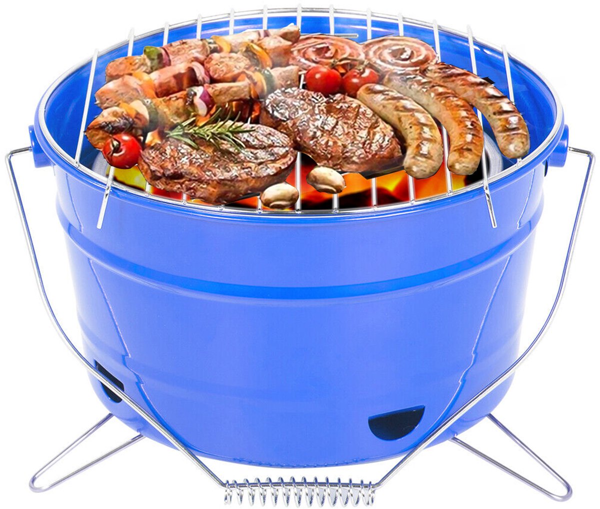 Uten Emmer mini bbq houtskool - Barbecue houtskool - Houtskoolbarbecues - Camping barbecues- Barbeque - Grilloppervlak (L x B) 27.5 x 27.5 cm - Blauw