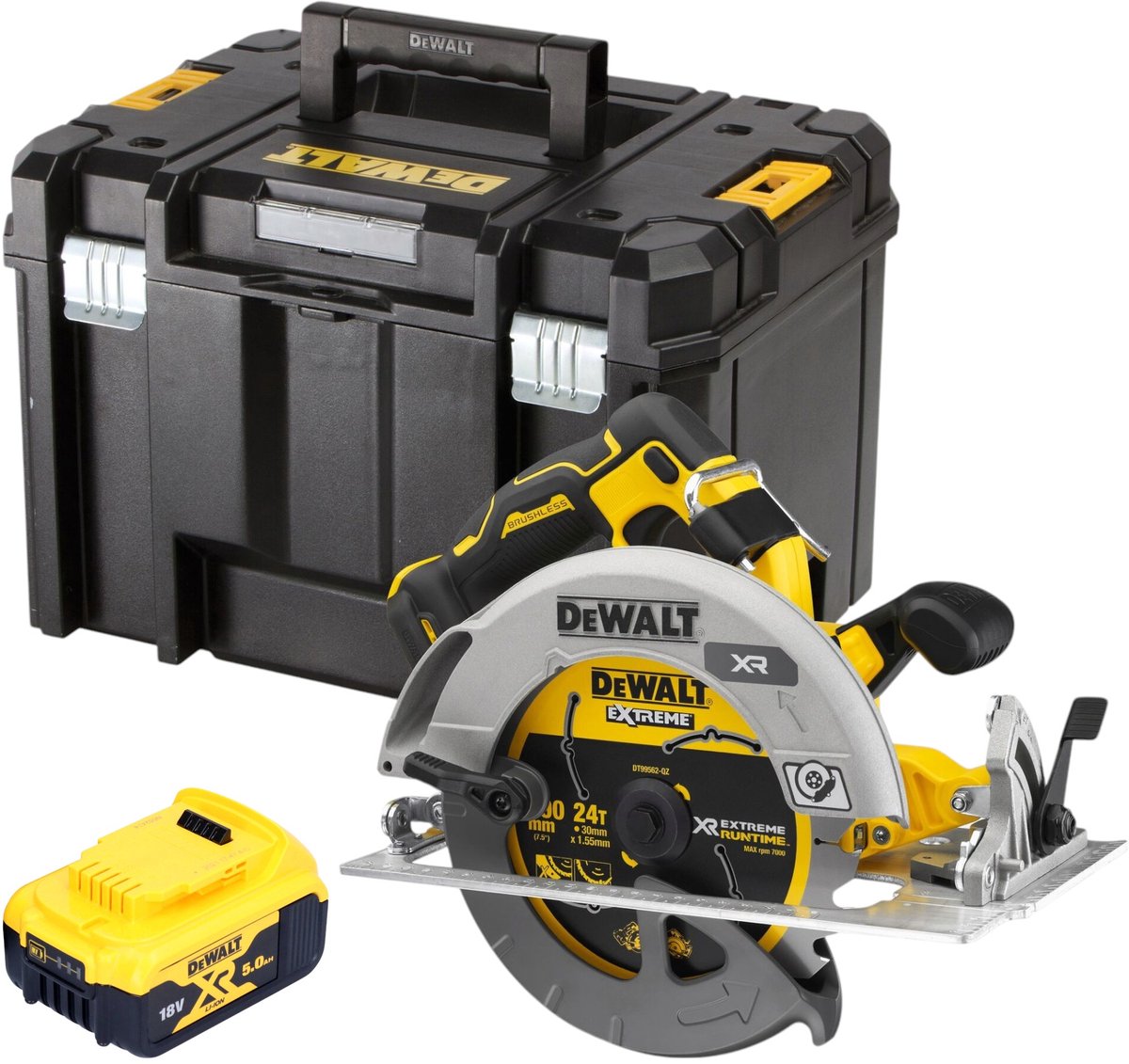DeWalt DCS 573 NT accucirkelzaag 18 V 190 x 30 mm borstelloos + 1x accu 5.0 Ah + TSTAK - zonder lader
