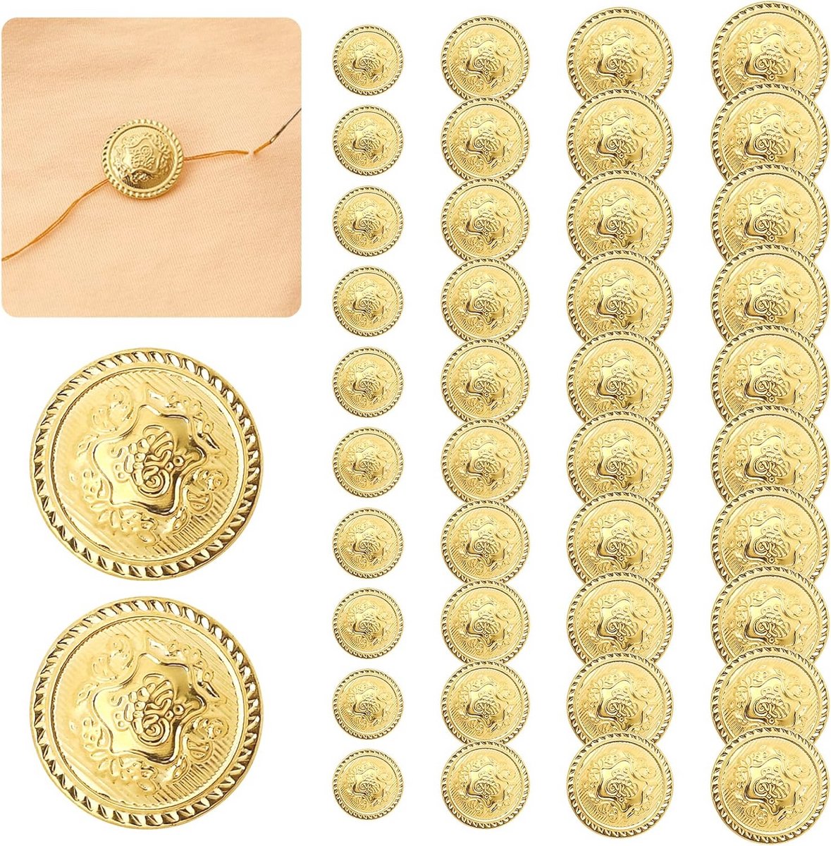 Set van 40 metalen blazerknopen in goud - vervangende knopen voor broeken en jassen - DIY knopen 15/18/20/25 mm