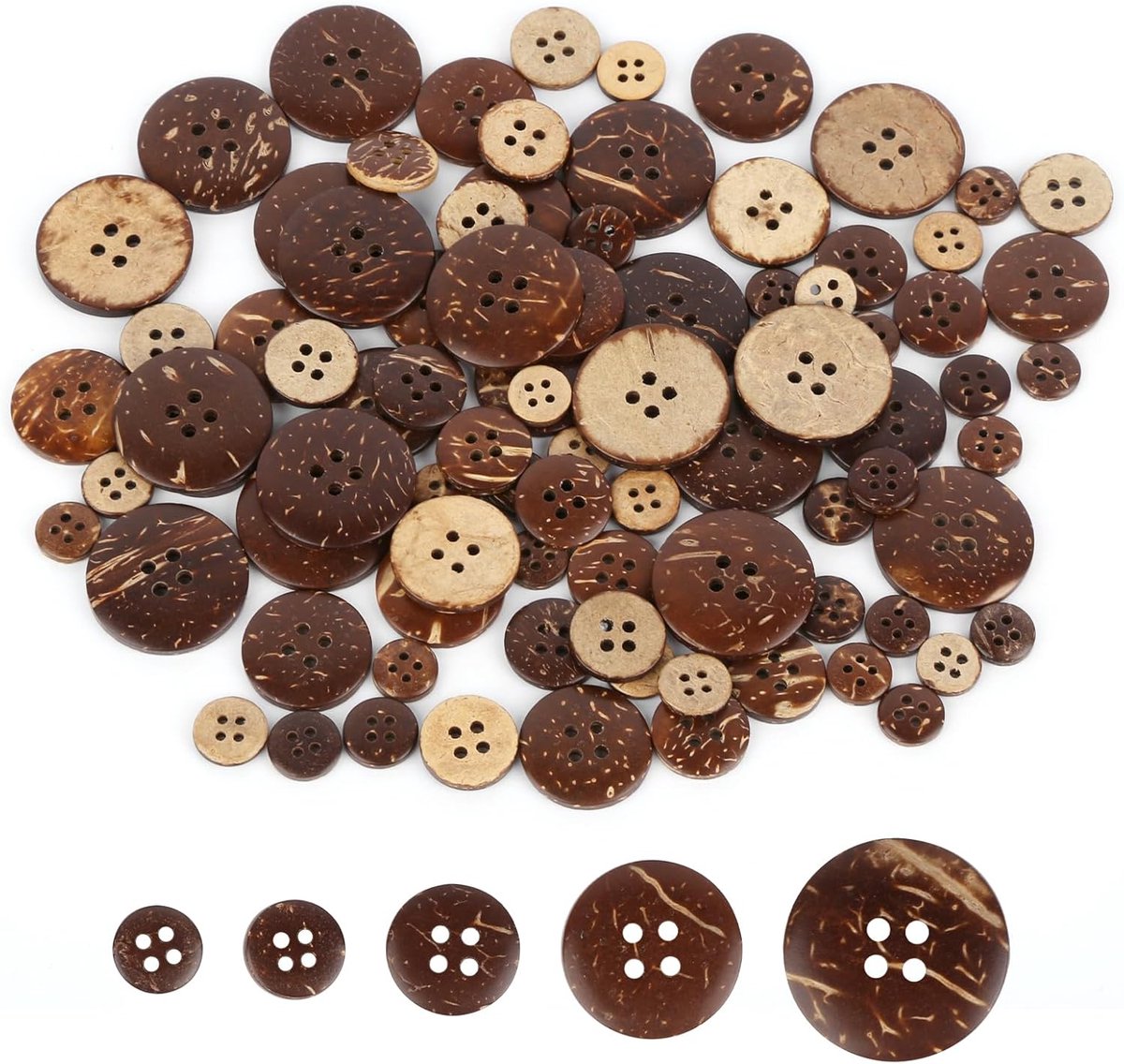 Vintage houten naaiknopen - 100 stuks - Natuurlijke kokosnootknopen voor naaien en knutselen