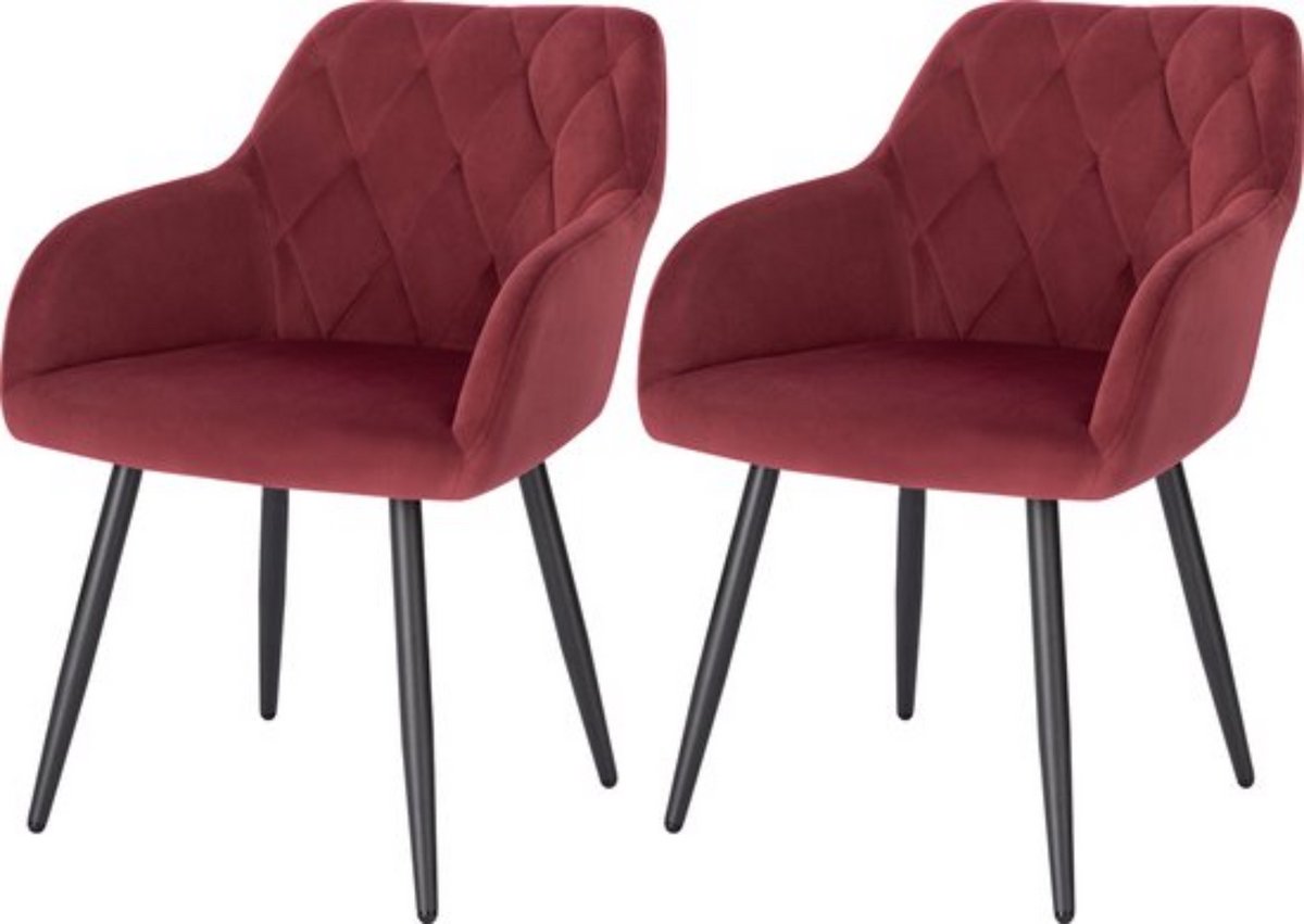 In And Outdoormatch Set van 2 velvet eetkamerstoelen - modern & elegant - zachte bekleding - ergonomische vorm - stevig onderstel - tijdloze uitstraling - bordeaux