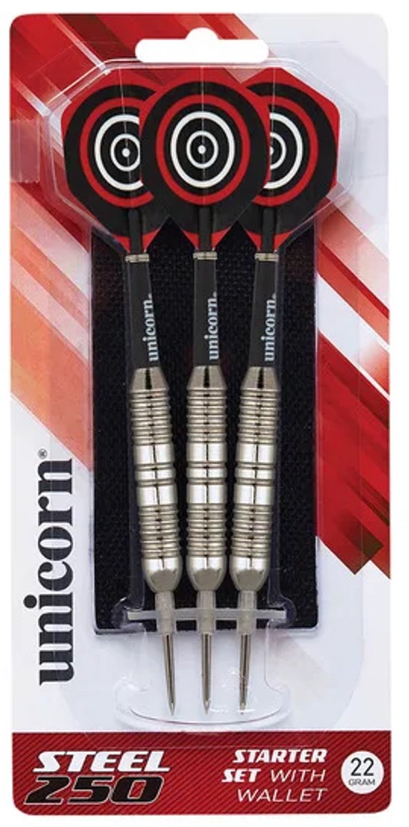 Unicorn Dartpijlen Starter Set |Premium Brass Pijlen - Steeltip - Inclusief Dart Flights |Coated Messing Darts |Geavanceerde dart-technologie |Perfect platform |Gecoate dartpunt voor maximale grip| SILVER |STEEL 250| 22g| 16CM |3X Pijlen van Unicorn — afbeelding 2