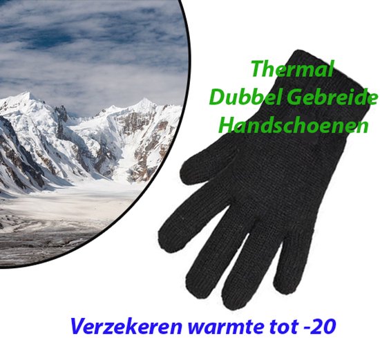 2 paires de Gants thermiques en tricot double Zwart L/XL