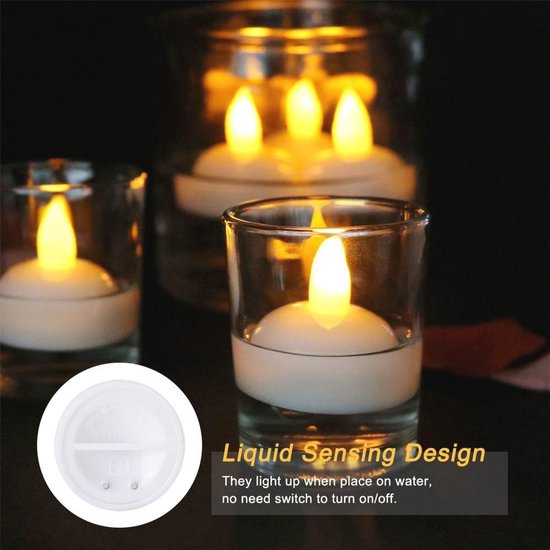LED Drijvende Kaarsen, PChero 12st Waterdichte Wlamloze Kaarsen Batterij-Aangedreven Flikkerende Drijvende Theelichtjes voor Bruiloft Kerstmis, Verjaardagsfeestjes, Bad, Bubbelbad, Spa, Zwembad, Vijver [Warm Wit