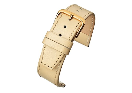 Bracelet de montre - bracelet de montre - 12 mm - crème - cousu - cuir véritable - plat - boucle dorée - cuir - 12 mm