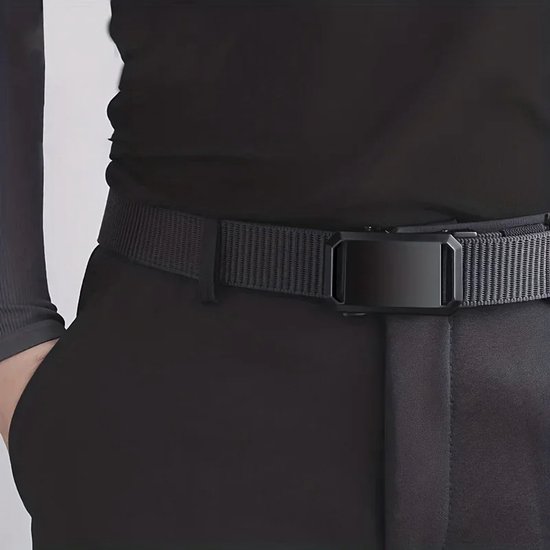 Ceinture Tactique à Boucle Automatique En Toile - Taille 120cm - Noir