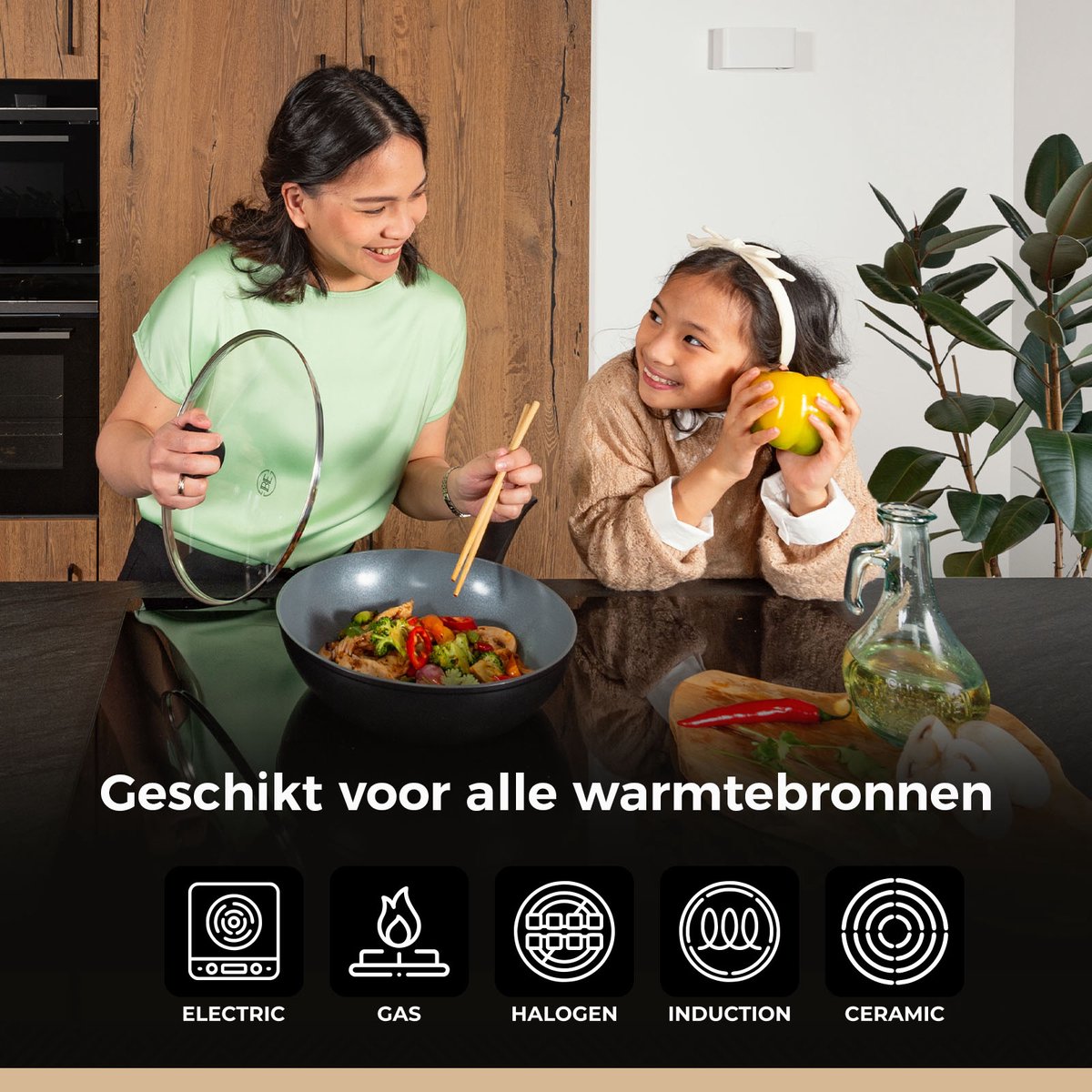 BE Living Wokpan met Deksel - 28 cm - Keramisch - Inductie - PFAS BE Living Wokpan met Deksel - 28 cm - Keramisch - Inductie - PFAS