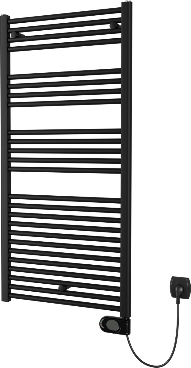 Plieger elba elektrische handdoekradiator - handdoek verwarmer - met klokthermostaat - 126.2 cm x 60 cm - 700 watt - mat zwart