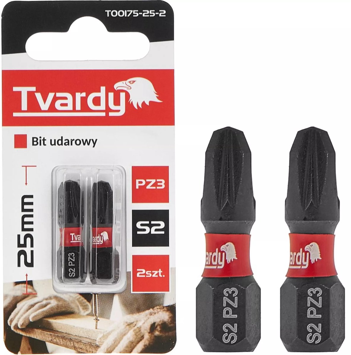 Tvardy Impact bit PZ3 - S2 staal - 25 mm - set van 2 - magnetische tip