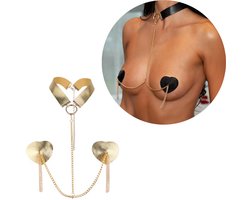 Sexy Tepel Covers voor Vrouwen - Hartvormige Nipple Covers met Choker en Ketting - Verleidelijke Tepelstickers - Tepelplakkers - Goud - One Size