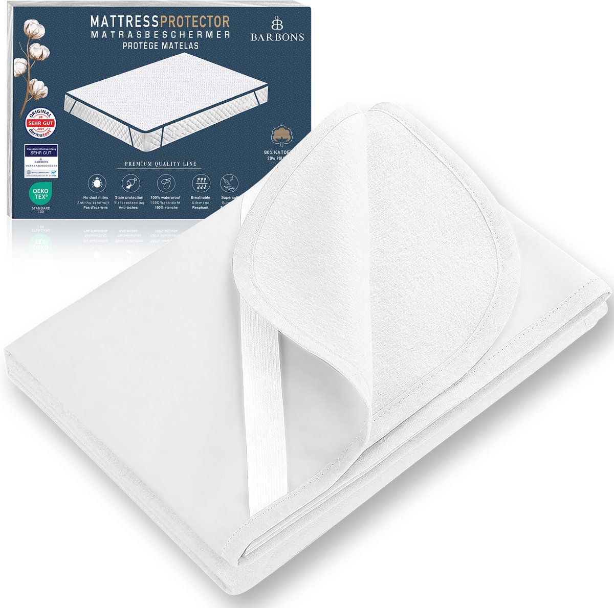 Matrasbeschermer 80x200 - Waterdichte Matrasbeschermers - Katoenen oppervlak - Antibacterieel - Incontinentie Matrasbeschermer