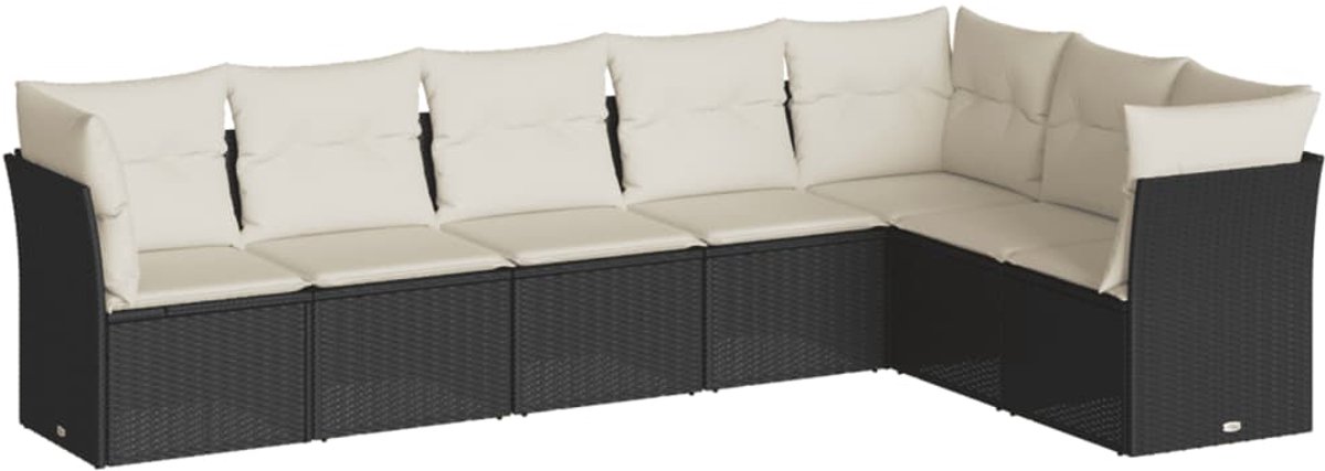 The Living Store 7-delige Loungeset met kussens poly rattan zwart - Loungeset - Tuinset - Loungebank - Outdoor Furniture - Pe Rattan