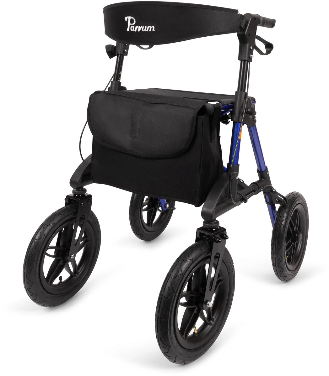 Goedkoopste Rollator Rebel - Outdoor rollator met grote luchtbanden - Rollator opvouwbaar voor buiten met grote wielen - Inclusief tas, stokhouder en rugband - Blauw