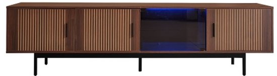 TV-meubel, lowboard met gesneden textuur, TV-meubel met LED-lichtbalk en deur van gehard glas.