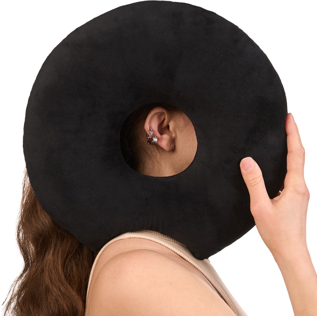 Piercing Kussen - Donut Kussen Met Gat Voor Oor - Hoofdkussen Zijslaper - Verstelbare Vulling - 31x31 cm - Ringkussen - Piercingkussen - Hoofd Kussen - Zijslaper Kussen - Zwart