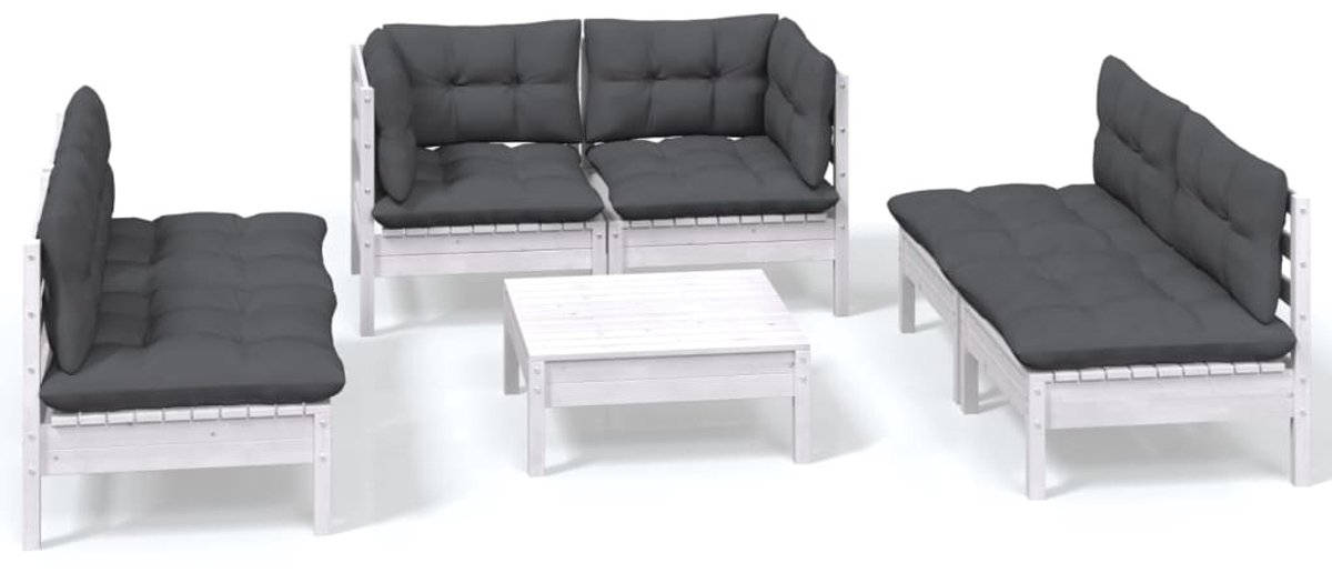 The Living Store 7-delige Loungeset met kussens massief grenenhout - Loungeset - Tuinmeubel - Loungehoekbank - Houten Bank - Loungebank
