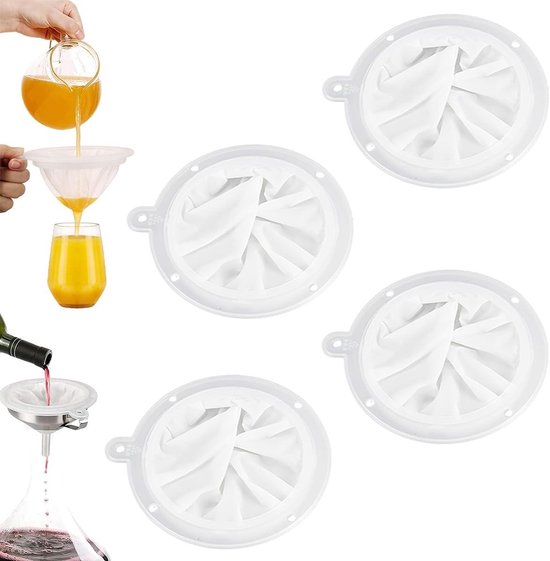 Set 4 Filtri Per Liquori E Vino - Maglie 200/300/400/450, In Nylon Alimentare, Con Imbuto