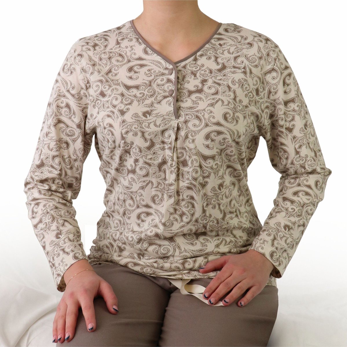 Medaillon Dames Pyjama - Ornament Dessin - Bruin - Maat XXL