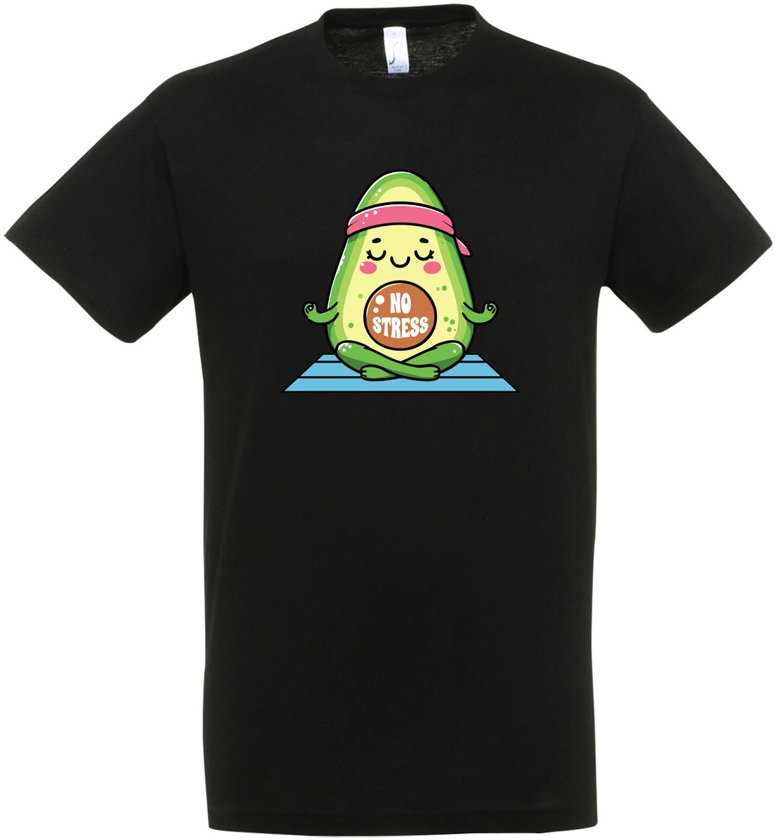 Avocado No Stress – Yoga T-shirt – Fun T-shirt – Yoga Nidra - Meditatie - Zwart – Grappig shirt - Yoga Kleding - Zen - Leuk Cadeau – Yoga shirt Dames – Yoga shirt Heren – Unisex - Maat S