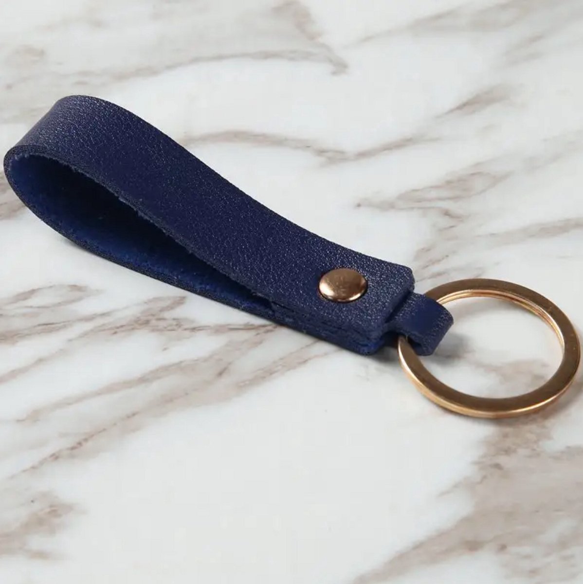 Luxe Sleutelhanger - Marine Blauw PU Leer - Dames & Heren Sleutel Hanger - Tashanger - Keychain Mode Cadeau