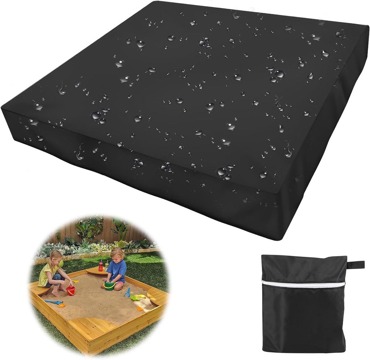 Weerbestendige Beschermhoes voor Zandbak 150 x 150 cm met Trekkoord, Waterdicht en UV-bestendig