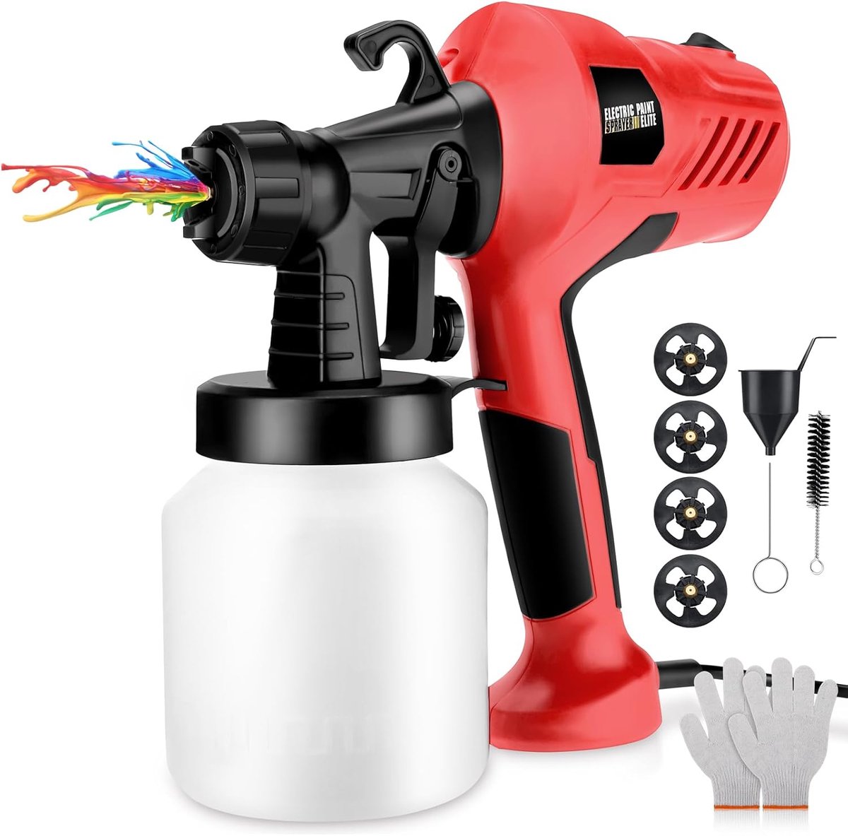 Elektrisch Verfspuitpistool met 4 Sproeiers en Instelbare Doorstroomregeling - 800 ml Capaciteit