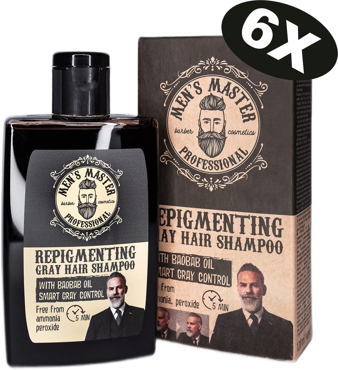 Men's Master Repigmenting Grey Hair Shampoo - Kleurshampoo Grijs Haar Mannen - Voordeelverpakking - 6 x 120ML