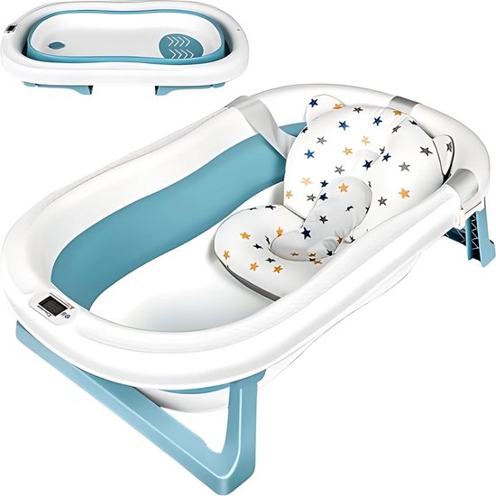 High Aspect® Babybad met Thermometer & Badkussen - 84CM - Peuterbadje - Babybadje- Babyspullen - Babybadje met standaard - baby bad - Kinderbadje - Babyspullen - Baby bad set