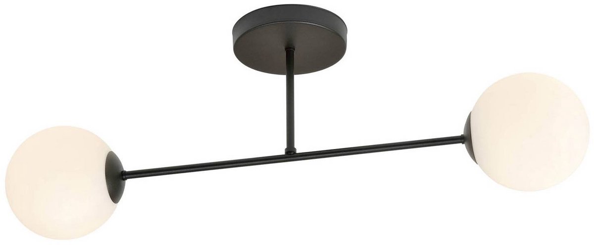 Euluna - plafondlamp - 2lichts - Staal, glas - H: 26 cm - E14 - zwart, wit opaal