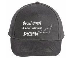 Mijncadeautje - 5 panel - Cap - Verstelbaar - Pet van 100% dik geborsteld katoen- unisex - opdruk wit - opzij opzij naar mijn duiven - chique grijs