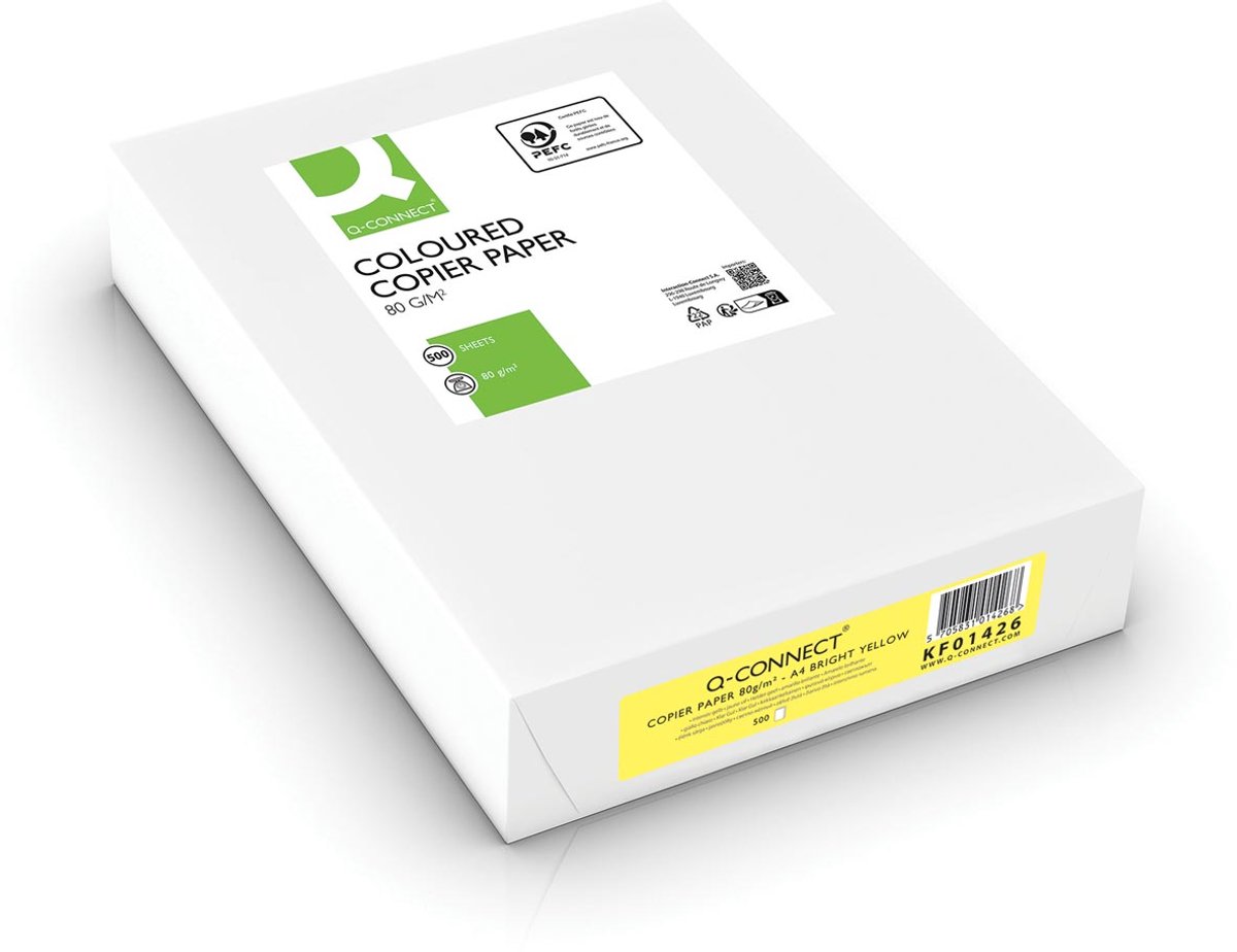 Q-CONNECT gekleurd kopieerpapier | A4 | 80g | pak van 500 vel | felgeel