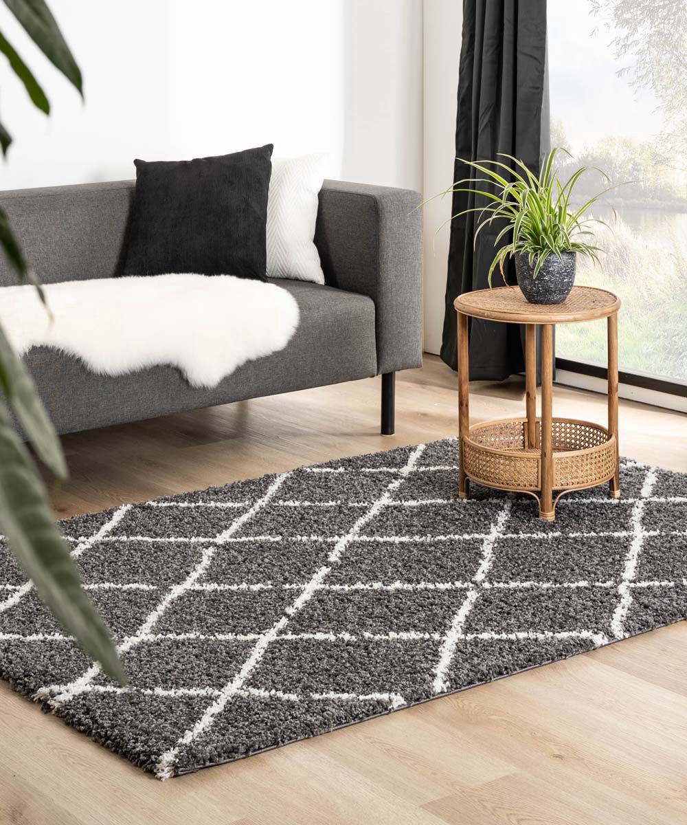 Hoogpolig vloerkleed ruiten Habitat - grijs/wit 300x400 cm
