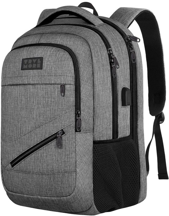 TRVLMORE 36L Rugzak - Rugtas met 17 Inch Laptopvak - Schooltas - Laptoptas - Spatwaterdicht - Heren en Dames - Jongens en Meisjes - Grijs