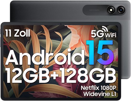 Blackview Tab 90 WiFi Tablet 11 inch Android 15 Tablets 12(4+8)GB+128GB Opslag (Uitbreiden tot 2TB) Unisoc T606 CPU, 8200mAh IPS Display, Widevine L1, 5G WiFi, 13MP+8MP Camera's/Face ID Grijs