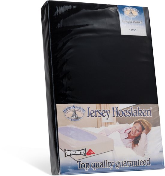 Hoeslaken H&D - 100% Katoen jersey - 180x200 cm - Épaisseur de matelas jusqu'à 35 cm - 220 g/m² - Zwart