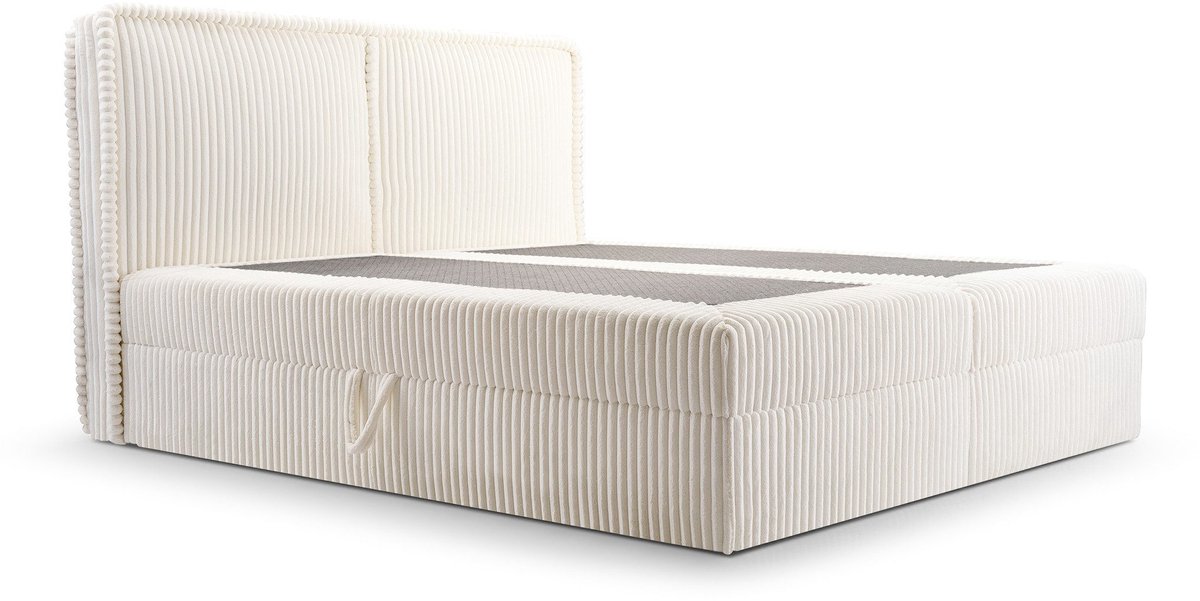 Boxspring Bed 04 - Houtconstructie en laminaatplaat - Bed met beddengoedcontainer - Corduroy stof - 140x200 - Beige (Ambience 01)