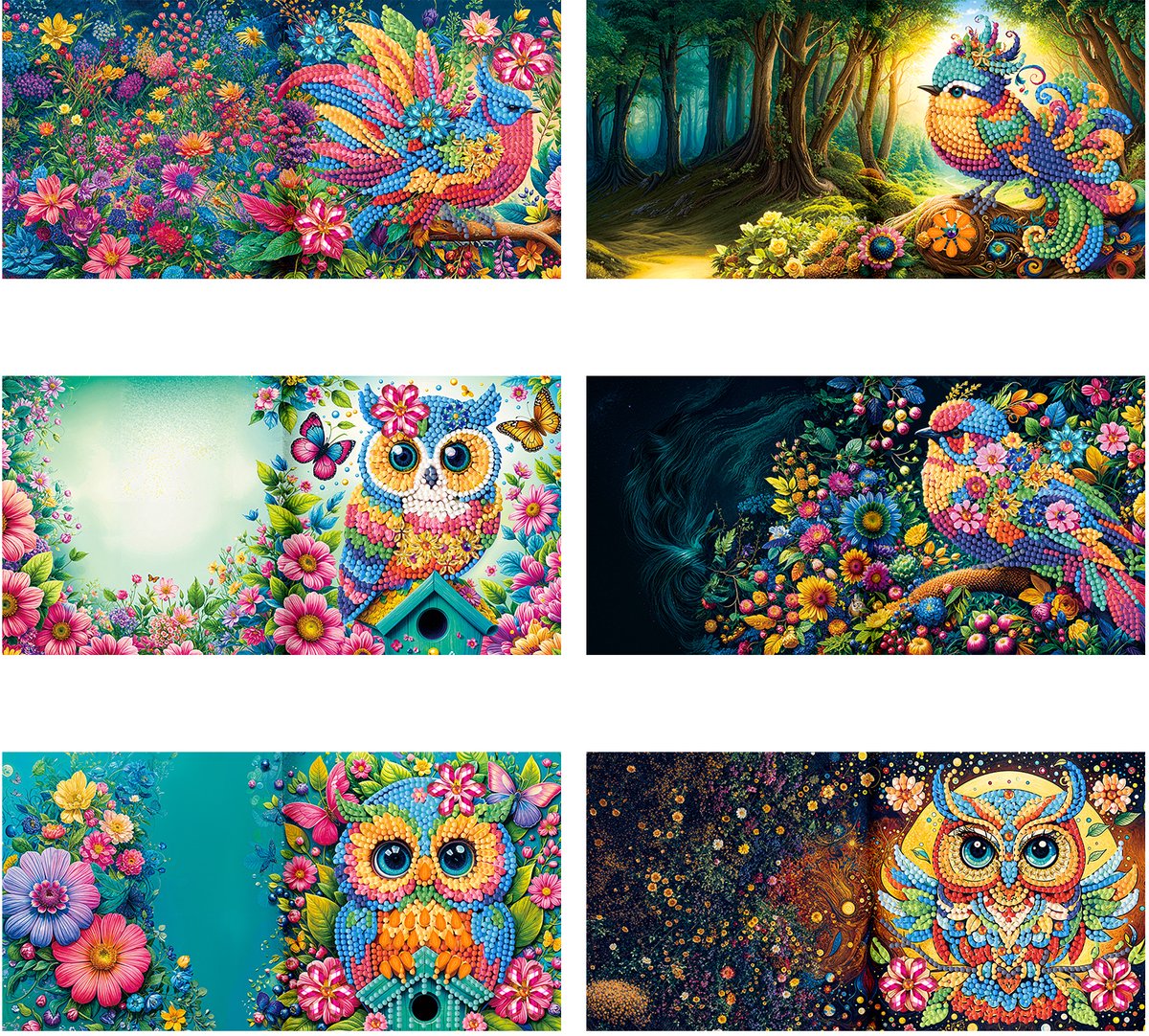 Kaarten - 73 - Uilen / Vogels - Diamond painting - compleet pakket - Diamond painting by Wietske