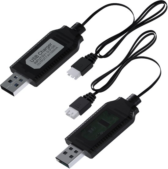 MMOBIEL 2x USB Oplaadkabel voor 1A 2S 7.V LiPo en Li-ion Batterijen – USB naar XH-3P Connector voor RC Drones, Quadcopters, WLtoys, Skytech, Bestuurbare Boot en andere RC Voertuigen
