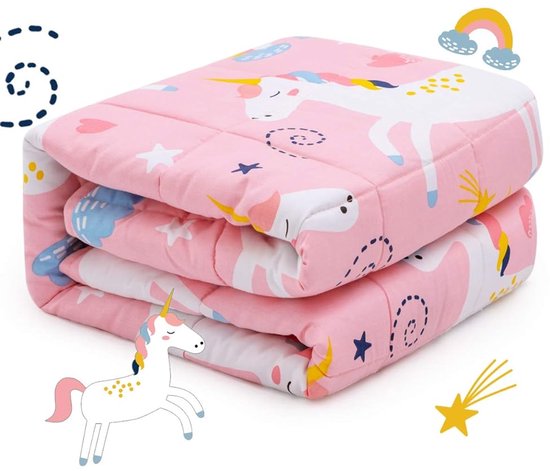 Sivio - Verzwaringsdeken Kind 1,3kg - 90 x 120cm - Zwaartedeken - OEKO-TEX Katoen - Weighted Blanket - Kind Beter slapen - Verzwaarde Deken - Katoen Roze Eenhoorn
