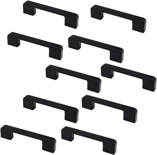 Poignée Design en aluminium Zwart - Set de 10 pièces - Poignée de salle de bain - Poignées d'armoire - Poignée d'armoire - Poignée d'armoire de cuisine - Poignées de porte - 96 mm - 10 pièces